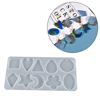 Pendant Silicone Molds, for UV Resin, Epoxy Resin Jewelry Making, Mixed Shapes, White, 220x117x7mm