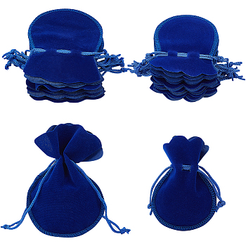 20Pcs 2 Styles Gourd Velvet Bags, Drawstring Gift Pouches Favor Bags, Blue, 9.5~12x7.5~9cm, 10pcs/style