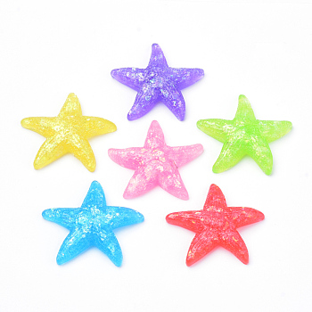 Resin Cabochons, Starfish/Sea Stars, Mixed Color, 43x45~46x9mm