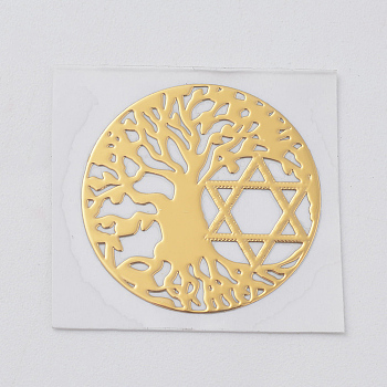 Self Adhesive Stickers, Brass Cabochons Stickers, Tree of Life, Yellow, 20mm