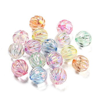 UV Plating Transparent Acrylic Beads, AB Color Plated, Iridescent Pumpkin, Mixed Color, 11x11mm, Hole: 1.8mm