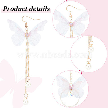 anattasoul 2 paires 2 style papillon en tissu avec boucles d'oreilles pendantes en perles de plastique(EJEW-AN0002-84)-3