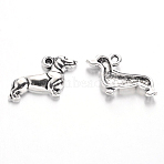 Tibetan Style Alloy Sausage Dog/Dachshund Pendants, Cadmium Free & Nickel Free & Lead Free, Antique Silver, 13x21x2.5mm, Hole: 1.5mm(TIBEP-2547-AS-FF)