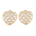 304 Stainless Steel Enamel Pendants, Heart with Scale Pattern Charms, Ion Plating(IP), Real 18K Gold Plated, White, 17x15.5x3mm, Hole: 1.5mm(STAS-G398-22G-02)