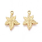 304 Stainless Steel Maple Leaf Pendants, Ion Plating(IP), Real 18K Gold Plated, 22x15x2mm, Hole: 1.6mm(STAS-T067-53G)