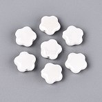 Handmade Porcelain Beads, Bright Glazed Porcelain, Flower, White, 14~15x14~15x6~7mm, Hole: 1.8~2.2mm(PORC-N007-20-B01-A01)