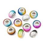 Two Tone Opaque Resin Rondelle European Beads, with Silver Tone Brass Double Cores, Large Hole Beads, Mixed Color, 14x8.5mm, Hole: 5mm(RESI-Z046-02)