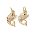 Brass Micro Pave Black Cubic Zirconia Charms, Dolphin Charms, Long-Lasting Plated, Rack Plating, Lead Free & Cadmium Free, Real 18K Gold Plated, 13.5x9x2.5mm, Hole: 3.3mm(CU-H002-02G)