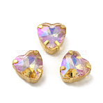 Moonlight Effect Heart Sew on Rhinestone, Multi-strand Links, with Golden Tone Brass Prong Settings, Garments Accessories, Lt.Col.Topaz, 10x10x7mm, Hole: 1mm(GLAA-P055-05A-G02)