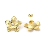 304 Stainlee Steel with Plastic Pearl Studs Earring, Flower, Real 18K Gold Plated, 24x25mm(EJEW-Z045-07G)