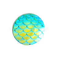 Resin Cabochons, Flat Round with Mermaid Fish Scale, Cyan, 12x3mm(X-CRES-Q191-HA023-3)