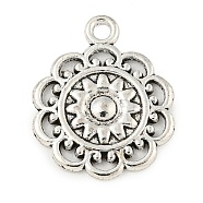 Flower Tibetan Style Alloy Pendants, Cadmium Free & Lead Free, Antique Silver, 20x2mm, Hole: 2mm(TIBE-5269-AS-LF)