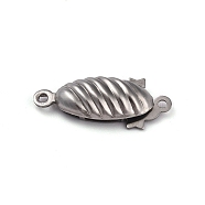 304 Stainless Steel Box Clasps, Multi-Strand Clasps, Oval, Stainless Steel Color, 21.5x9x5mm, Hole: 1mm(STAS-H151-16P)