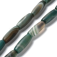 Natural Striped Agate/Banded Agate Beads Strands, Dyed & Heated, Frosted, Rice, Green, 29~31x5~12mm, Hole: 2mm, about 10pcs/strand, 11.5 inch(37cm)(TDZI-O003-36C)