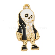 Halloween Alloy Enamel Pendants, Golden, Skeleton Charm, Black, 33x15x1.5mm, Hole: 1.9mm(ENAM-H045-01G-03)