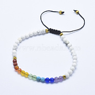 Natural Howlite Braided Bead Bracelets, with Mixed Gemstone and Nylon Cord, Faceted, 2-1/4 inch(5.7cm)~3-1/4 inch(8.3cm)(BJEW-I258-M04)