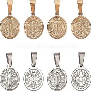 Unicraftale PVD Vacuum Plating 304 Stainless Steel Pendants, Flat Round with Saint Benedict Medal, Golden & Stainless Steel Color, 16x13x2mm, Hole: 4x6mm, 2 colors, 4pcs/color, 8pcs/box(STAS-UN0006-10)