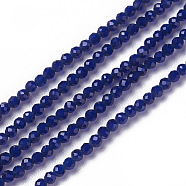 Glass Beads Strands, Faceted, Round, Dark Blue, 3~3.5x2.5~3mm, Hole: 0.3mm, about 114~125pcs/strand, 14 inch(35.5cm)(G-F596-47L-3mm)