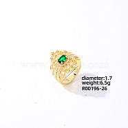 Brass Rhinestones Finger Rings for Women, Fashionable Shiny Versatile Ring, Green, US Size 7(17.3mm)(KK6620-1)