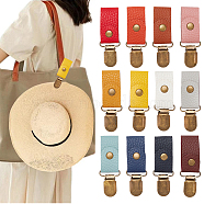 WADORN 12Pcs 12 Colors Alloy Hat Clips, with PU Leather, for Scarf Hat Travel Luggage Outdoor Accessory, Mixed Color, 83mm, 1pc/color(FIND-WR0010-82)
