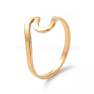 Ion Plating(IP) 201 Stainless Steel Wave Finger Ring for Women, Golden, US Size 6 1/2(16.9mm)(RJEW-J051-04G)