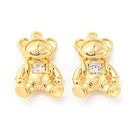 Brass Micro Pave Cubic Zirconia Pendants, Bear, Real 18K Gold Plated, 16x10.5x3.5mm, Hole: 1mm(KK-Q809-18G)