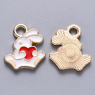 Alloy Enamel Charms, Rabbit with Heart, Light Gold, Red, 13.5x12x1.5mm, Hole: 2mm(ENAM-S121-117A)