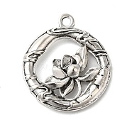 Tibetan style Alloy Pendants, Flat Round with Lotus, Antique Silver, 26x23x3mm, Hole: 2mm(FIND-Z059-08AS-01)