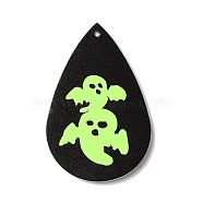 Halloween Imitation Leather Pendants, Black & Green Yellow, Ghost, 55.5x37x2mm, Hole: 1.6mm(FIND-K017-04D-04)