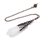 Natural Quartz Crystal Pointed Dowsing Pendulum Big Pendants, Lead Free & Cadmium Free, with Red Copper Tone Brass Findings, Hexagonal Cone, 265mm, Hole: 2mm(G-H285-06R-A25)