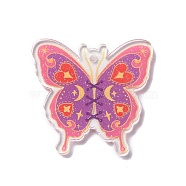 Transparent Acrylic Pendants, Butterfly, Flamingo, 36~36.5x38x2~2.5mm, Hole: 2mm(OACR-O004-01A)