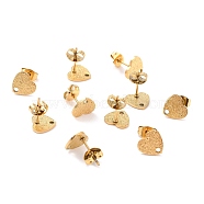 Ion Plating(IP) 304 Stainless Steel Stud Earring Findings, with Ear Nuts, Textured Heart, Real 18K Gold Plated, 12x9mm, Hole: 1.4mm, Pin: 0.7mm(STAS-I183-02A-G)