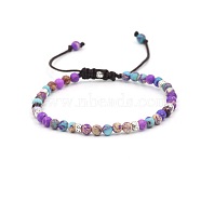 Dyed Natural Imperial Jasper Round Braided Bead Bracelet, Purple, (QW4331-3)