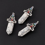 Synthetic Howlite Big Pendants, 7 Chakra Faceted Bullet Charms, with Platinum Plated Brass Findings and Colorful Rhinestone, Cadmium Free & Lead Free, 55x22.5x16mm, Hole: 8x5mm(G-I342-01P-11)