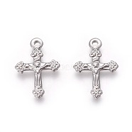 304 Stainless Steel Pendants, For Easter, Crucifix Cross, Stainless Steel Color, 20x14x1.7mm, Hole: 1.6mm(STAS-P231-07P)