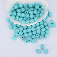 Round Silicone Focal Beads, Chewing Beads For Teethers, DIY Nursing Necklaces Making, Pale Turquoise, 15mm, Hole: 2mm(SI-JX0046A-46)