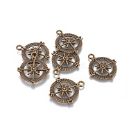 Tibetan Style Alloy Compass Pendants, Cadmium Free & Nickel Free & Lead Free, Antique Bronze, 30x25x3mm, Hole: 2.5mm(TIBEP-S272-AB-FF)