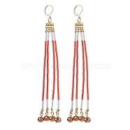 Glass Leverback Earrings, with 304 Stainless Steel Earring Findings, Round, Golden, 135x13.5mm(EJEW-JE05983)