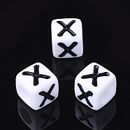 Acrylic Horizontal Hole Letter Beads, Cube, White, Letter X, Size: about 7mm wide, 7mm long, 7mm high, hole: 3.5mm, about 200pcs/50g(X-PL37C9129-X)