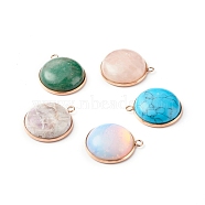 Handmade Natural & Synthetic Gemstone Pendants, with Rose Gold 304 Stainless Steel Settings, Half Round, 25x21.8x7.8mm, Hole: 2mm(PALLOY-JF00794)