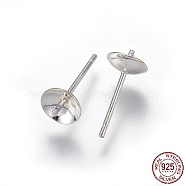 925 Sterling Silver Stud Earring Findings, For Half Drilled Beads, Silver, 13.5x6mm, Pin: 0.9mm(STER-E062-04D-S)