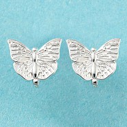 Brass Earring Hooks, Ear Wire with Loops, Cadmium Free & Lead Free, Butterfly, 925 Sterling Silver Plated, 10.5x13mm, Hole: 1.5mm(KK-M257-18S)