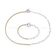 304 Stainless Steel Bracelets and Necklaces Jewelry Sets, with Rope Chains & Figaro Chains, Toggle Clasps, Golden & Stainless Steel Color, 15.7 inch(40cm), 7-1/4 inch(18.4cm)(SJEW-JS01102)