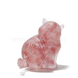 Resin Cat Display Decoration, with Cherry Quartz Glass Chips inside Statues for Home Office Decorations, 45x30x35mm(PW-WG58008-04)