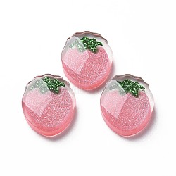 Transparent Epoxy Resin Cabochons, with Glitter Powder, Strawberry, Light Coral, 22x18x7mm(CRES-S365-31)