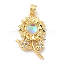 Brass Micro Pave Cubic Zirconia with Resin Pendants, Sunflower Charms, Real 18K Gold Plated, Colorful, 26.5x16.5x4mm, Hole: 4x3mm(KK-G517-05G-01)