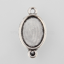 Antique Silver Tibetan Style Alloy Cabochon Connector Settings, Cadmium Free & Lead Free, Double-Sided Tray, Oval, Tray: 14x10mm, 24x13x3mm, Hole: 1.5mm(X-TIBE-M022-04AS)