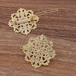 Brass Filigree Hair Barrette, with Iron Findings, Long-Lasting Plated, Flower, Golden, 42x42mm(OHAR-PW0001-205G)