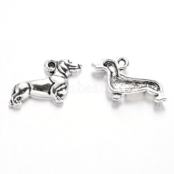 Tibetan Style Alloy Sausage Dog/Dachshund Pendants, Cadmium Free & Nickel Free & Lead Free, Antique Silver, 13x21x2.5mm, Hole: 1.5mm(TIBEP-2547-AS-FF)