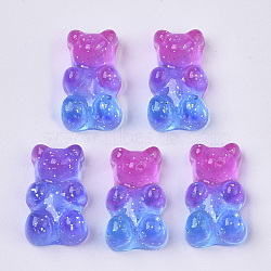 Transparent Resin Cabochons, with Glitter Powder, Two Tone, Bear, Orchid, 18x11x8mm(CRES-S303-53-A02)